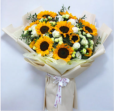 Sunflower & White Rose Bouquet
